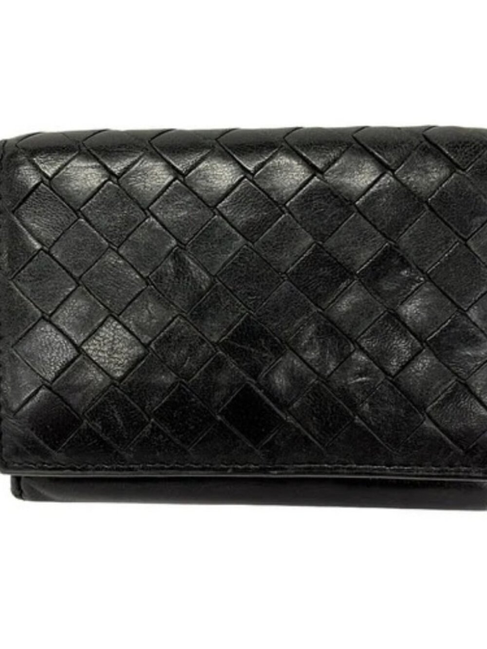 BOTTEGA VENETA Intrecciato - Black Leather S********* Trifold Wallet